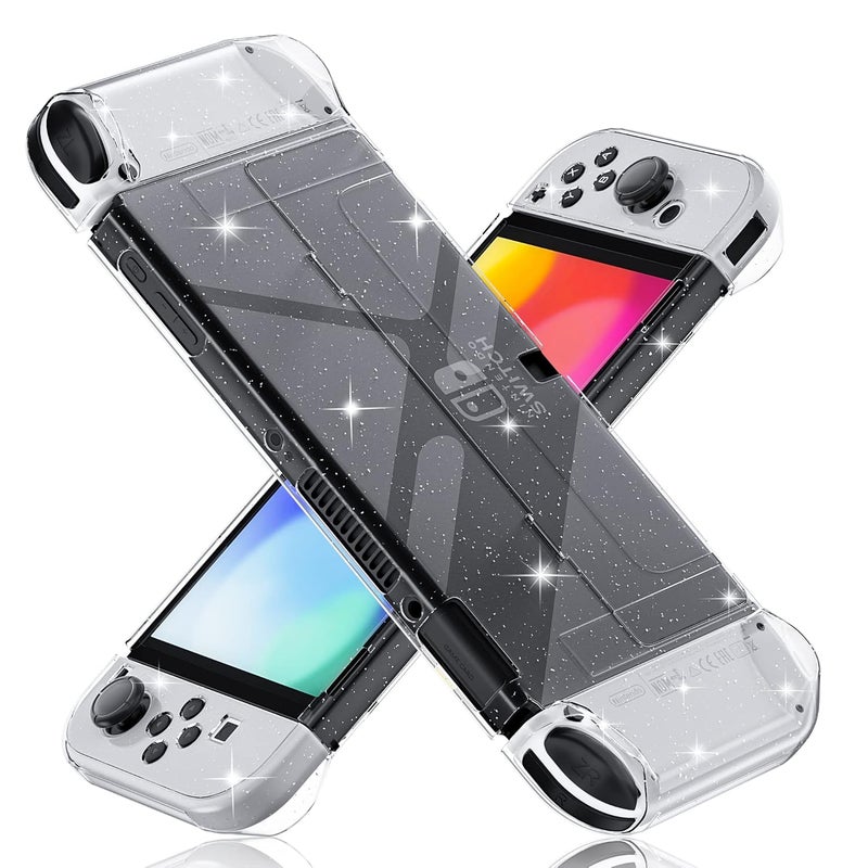 FANPL [Improved Version] Dockable Clear Case for Nintendo Switch OLED 2021, Protective Case Cover for Switch OLED and Joy Con Controller - Strong and Durable, Not Easy to Fall Off (Glitter) - Image 1